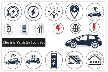 Electric Vehicles' modern Hybrid icons set, a minimalist silhouette, vector, illustration, isolated. Adobe Illustrator Artwork.