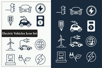 Electric Vehicles' modern Hybrid icons set, a minimalist silhouette, vector, illustration, isolated. Adobe Illustrator Artwork.