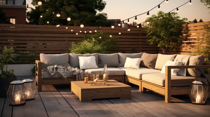 A photo of a stylish outdoor lounge set on a patio.