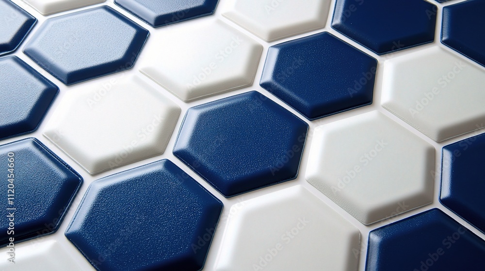 Poster modern hexagonal pattern in white and blue color scheme