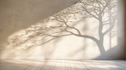 Cozy Beige Room with Gentle Tree Shadow on Wall and Floor