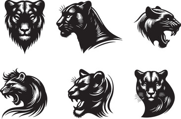Panther Head Vector with Detailed Features for Animal Illustrations
