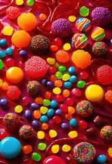 Fototapeta premium vibrant macro assorted candy textures vivid showcasing glossy surfaces intricate details, rainbow, lgbtq, lgbt, pride, colorful, love, equality, sugar