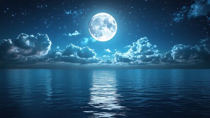 Serene Moonlit Scene Over Sparkling Water at Night