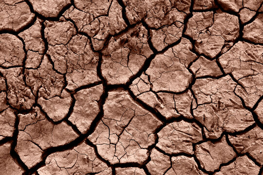 Top view of cracked dry earth surface. Demonstrating color of 2025 year.