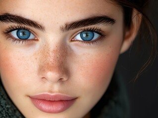 Fototapeta premium A close up of a woman with blue eyes and freckles