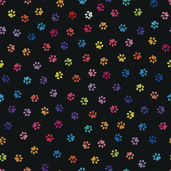 Multicolor paw print seamless fabric design repeated pattern 