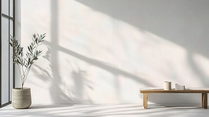 White Wall Texture with Natural Light and Minimalist Decor Elements