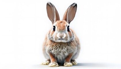 Obraz premium Rabbit with Upright Ears on a White Background