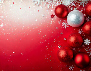 sparkling red to white ombre background with glittering red and silver balls for Christmas