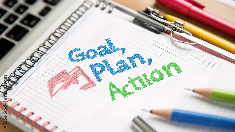Poster creative notepad with goals and action plans for productivity