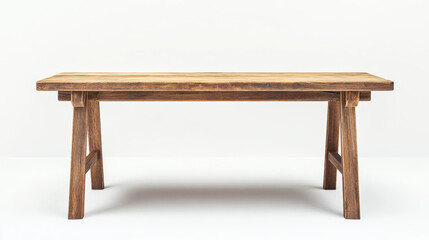 Empty wooden table isolated on white background, of free space for your copy and branding. Use as products display montage. Vintage style concept.