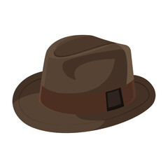 Brown classic fedora hat with a leather band, isolated on white background, stylish accessory, vector illustration