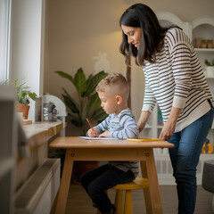 homework teaching boy high five education mother children son familiy childhood