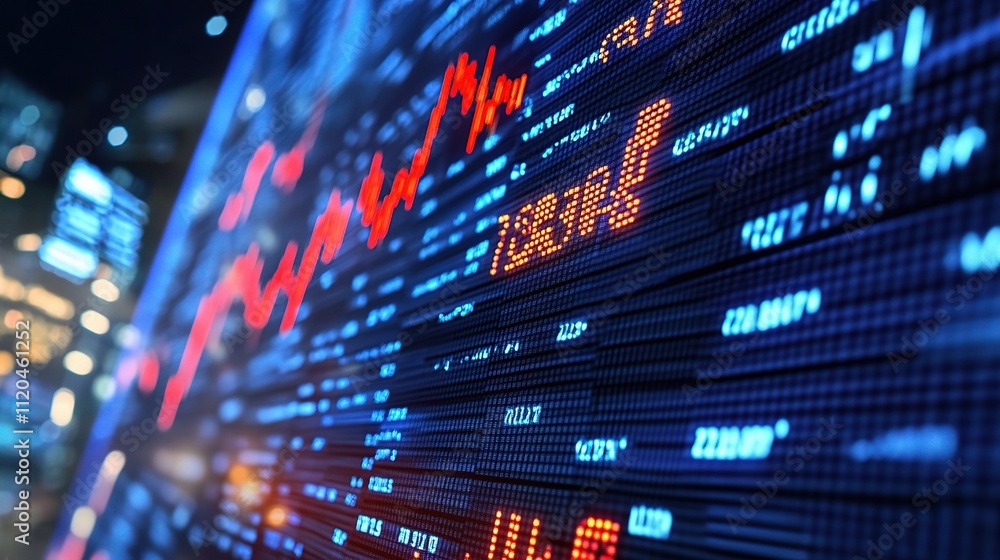 Poster abstract stock market data visualization with graph lines and numbers