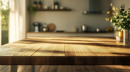 Cozy Wooden Kitchen Table in Bright Morning Light