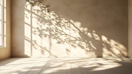 Cozy Beige Room with Tree Shadow and Soft Natural Light