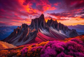 stunning sunrise over majestic mountain landscapes glorious colorful skies dramatic peaks, adventure, adventurism, backdrop, beautiful, breathtaking