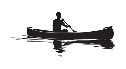 Silhouette of person cruising on lake with canoe Art & Illustration