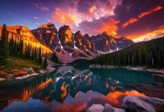 majestic mountain peaks illuminated sunrise richly vibrant clouds filling sky, adventure, altitude, backdrop, beauty, brilliance, composition, daylight