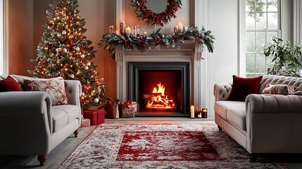 Fototapeta premium living room decorated with a New Year tree