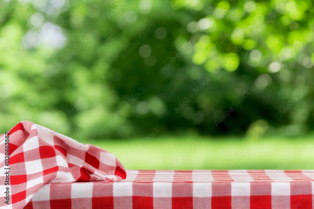 Poster prepare an empty table and a picnic scene on an abstract background for your photomontage or product