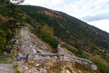 Obraz premium Górska ścieżka w Kocioł Łomniczki w Karkonoszach jesienią - Dolny Śląsk