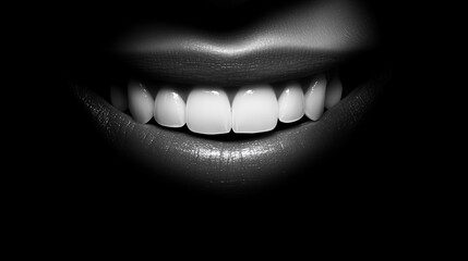 Fototapeta premium Bright smile exuding joy in a dramatic black and white setting with subtle contrasts