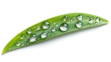 Morning dew glistens on green grass blade, showcasing nature beauty and freshness. droplets create serene and tranquil atmosphere, perfect for nature lovers
