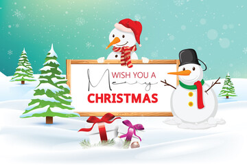 Merry christmas card with snowman