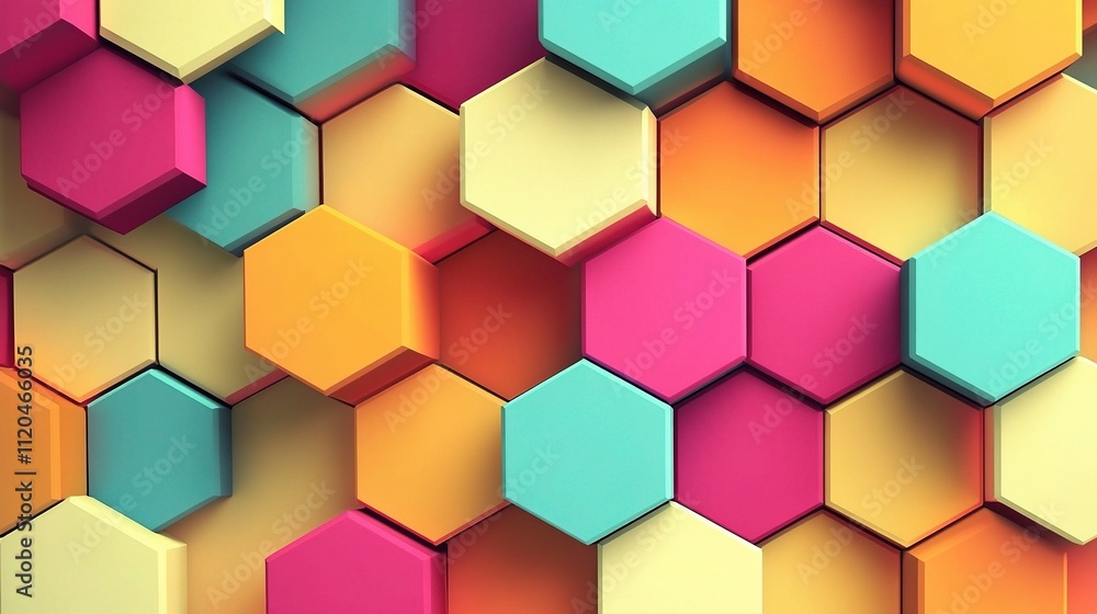 Poster abstract hexagonal design with vibrant colors in technology theme