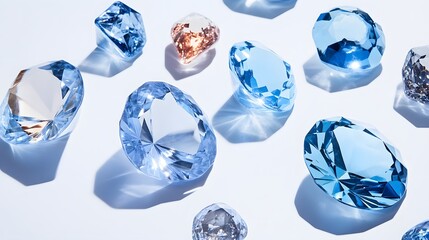 Fototapeta premium Sparkling Blue and Brown Gemstones on White Background