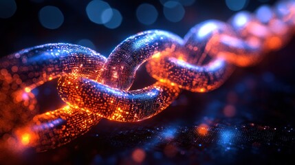 Glowing chain links, digital connection.