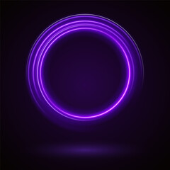 Light Purple Luminous Circle. Elegant Frame for Stylish Visuals. Futuristic graphic element for social media stories. Ellipse shimmery color. Swirl effect curve. Neon circle frame. Illuminate frame