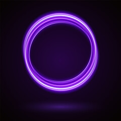 Light Purple Luminous Circle. Elegant Frame for Stylish Visuals. Futuristic graphic element for social media stories. Ellipse shimmery color. Swirl effect curve. Neon circle frame. Illuminate frame