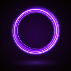Light Purple Luminous Circle. Elegant Frame for Stylish Visuals. Futuristic graphic element for social media stories. Ellipse shimmery color. Swirl effect curve. Neon circle frame. Illuminate frame