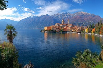 Fototapeta premium The townscape of Ascona, Switzerland, situated along the shores of Lake Maggiore.