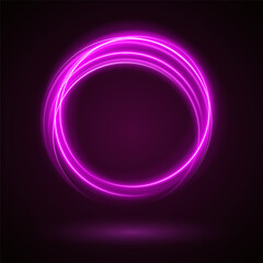 Vector circular light beam isolated on transparent background. Ethereal light portal sign with strange. Magic pink circle.  Glitter round ellipse line with flash lights.