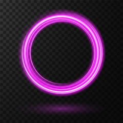 Light Pink Luminous Circle. Elegant Frame for Stylish Visuals. Futuristic graphic element for social media stories. Ellipse shimmery color. Swirl effect curve. Neon circle frame. Illuminate frame