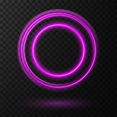 Light Pink Luminous Circle. Elegant Frame for Stylish Visuals. Futuristic graphic element for social media stories. Ellipse shimmery color. Swirl effect curve. Neon circle frame. Illuminate frame