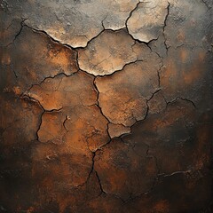Obraz premium A textured background featuring deep cracks and a rich, dark color palette evokes a sense of age and weathering, ideal for use in design, art projects, or as a backdrop for creative works,
