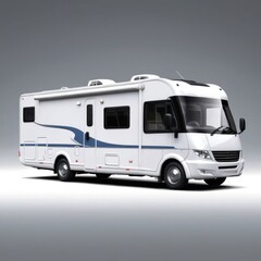 A modernised model of a converted city minibus, an innovative approach to the compact residential vehicle concept, isolated, against a neutral background