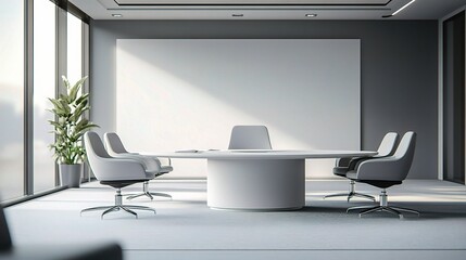 Minimalist White Office Room 3D Render with Chairs and Plants