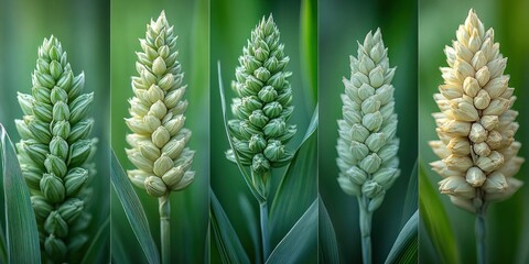 Fototapeta premium Stages of Wheat Growth, from Green to Ripe