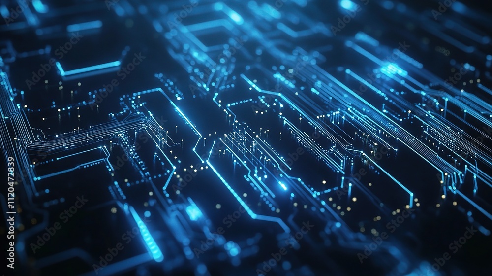 Poster blue circuit board technology background with abstract patterns