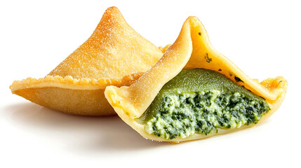 Fototapeta premium Delicious Italian ravioli filled with spinach and ricotta cheese, showcasing golden, crispy exterior. Perfect for comforting meal or special occasion