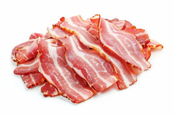 Obraz premium Raw smoked bacon isolated on a white background. Streaky brisket slices. With clipping path.