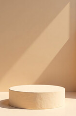 Podium cosmetic product on beige background, free space for goods. AI Generative