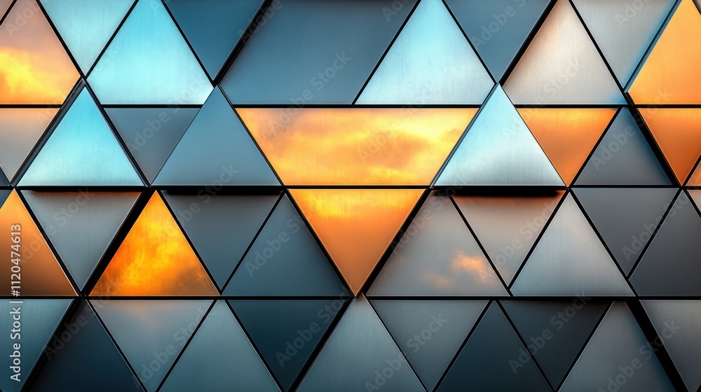 Poster metallic triangular pattern reflecting sunset.