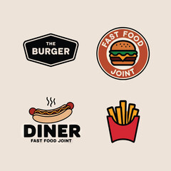 Obraz premium food logo for burger and hamburger sandwich fast food restaurant, burger pizza illustration icon